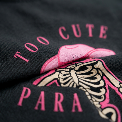 Too Cute Para Espantar Halloween T-Shirt | Pink Cowgirl Pumpkin Skeleton Graphic Tee