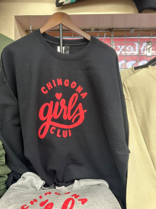 Chingona Girls Club Sweatshirt | Red Puff Vinyl Crewneck